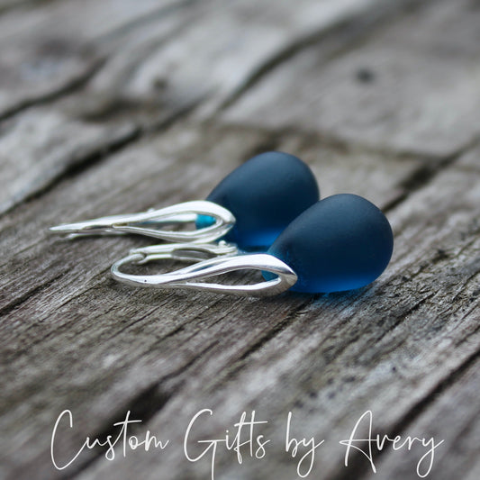 Ocean Blue Cultured Sea Glass & Sterling Silver Earrings