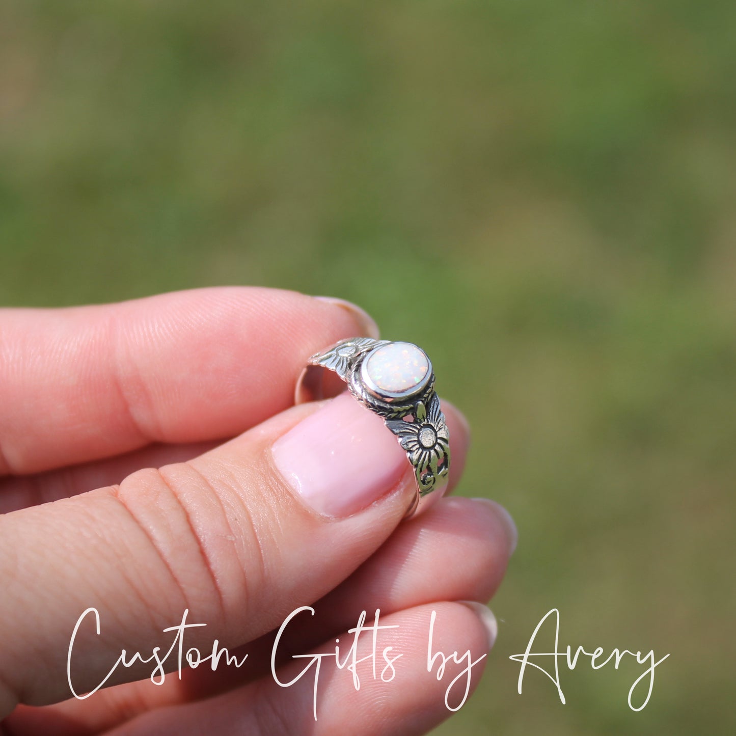 Sterling Silver Opal Sunflower Ring