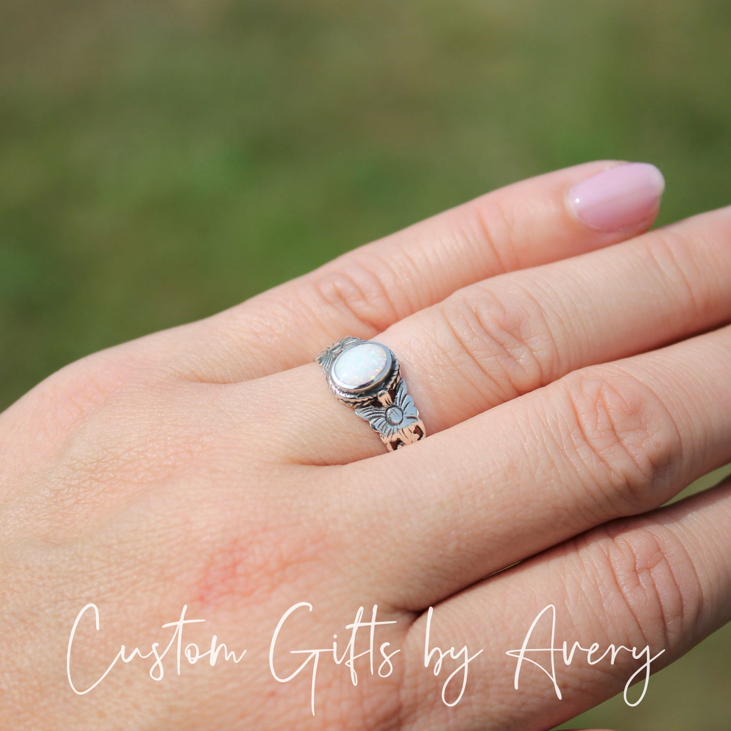Sterling Silver Opal Sunflower Ring