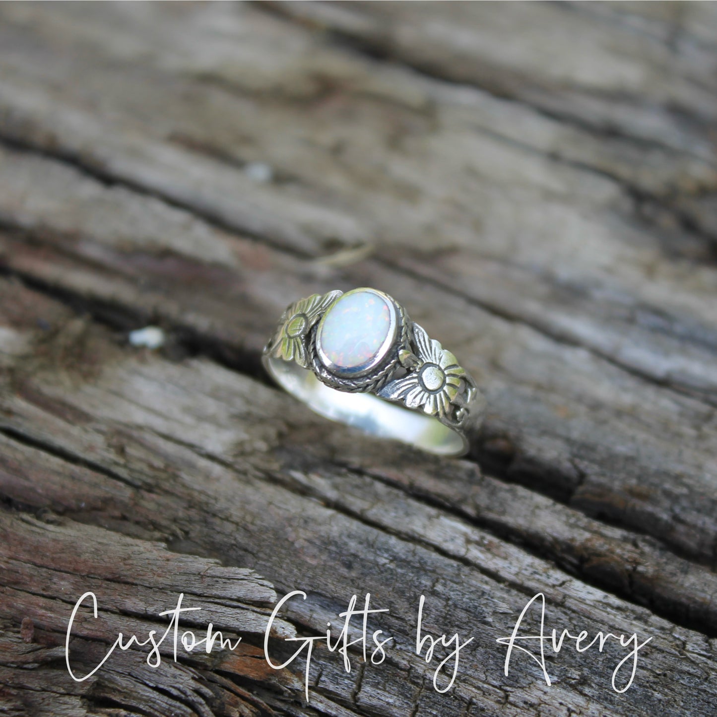 Sterling Silver Opal Sunflower Ring