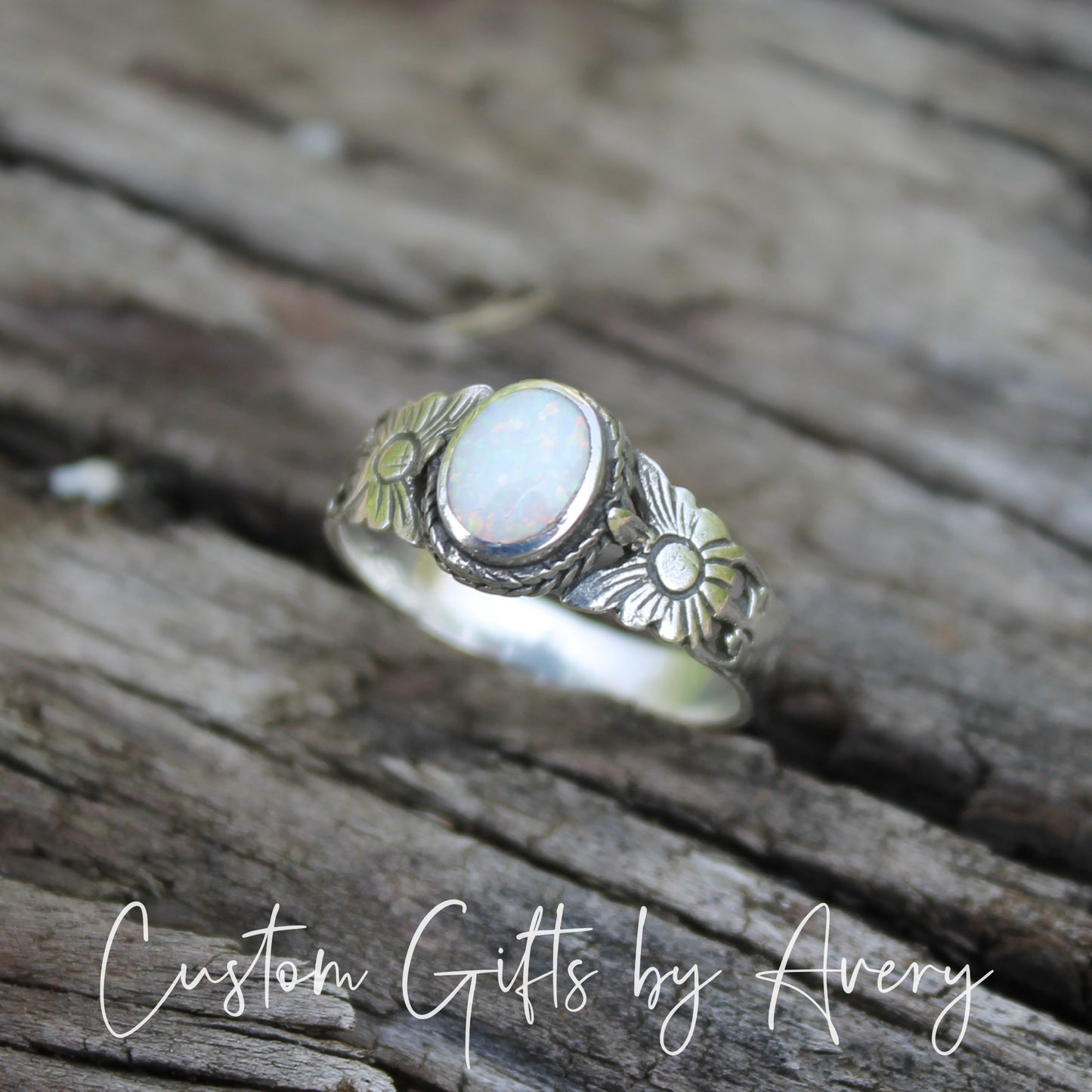 Sterling Silver Opal Sunflower Ring