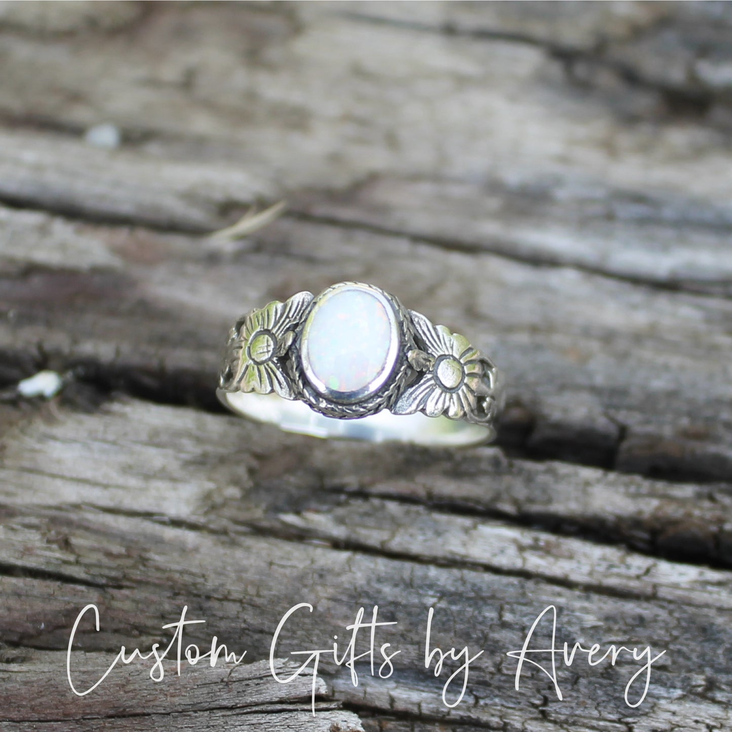 Sterling Silver Opal Sunflower Ring