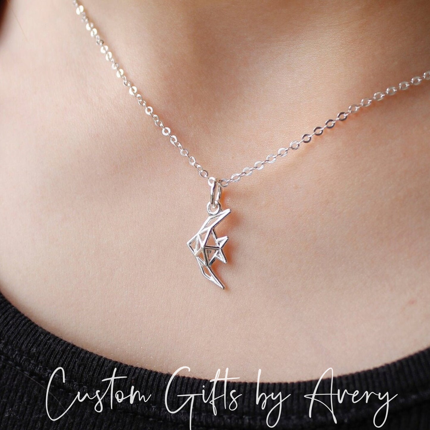 Stering Silver Origami Angel Fish Necklace