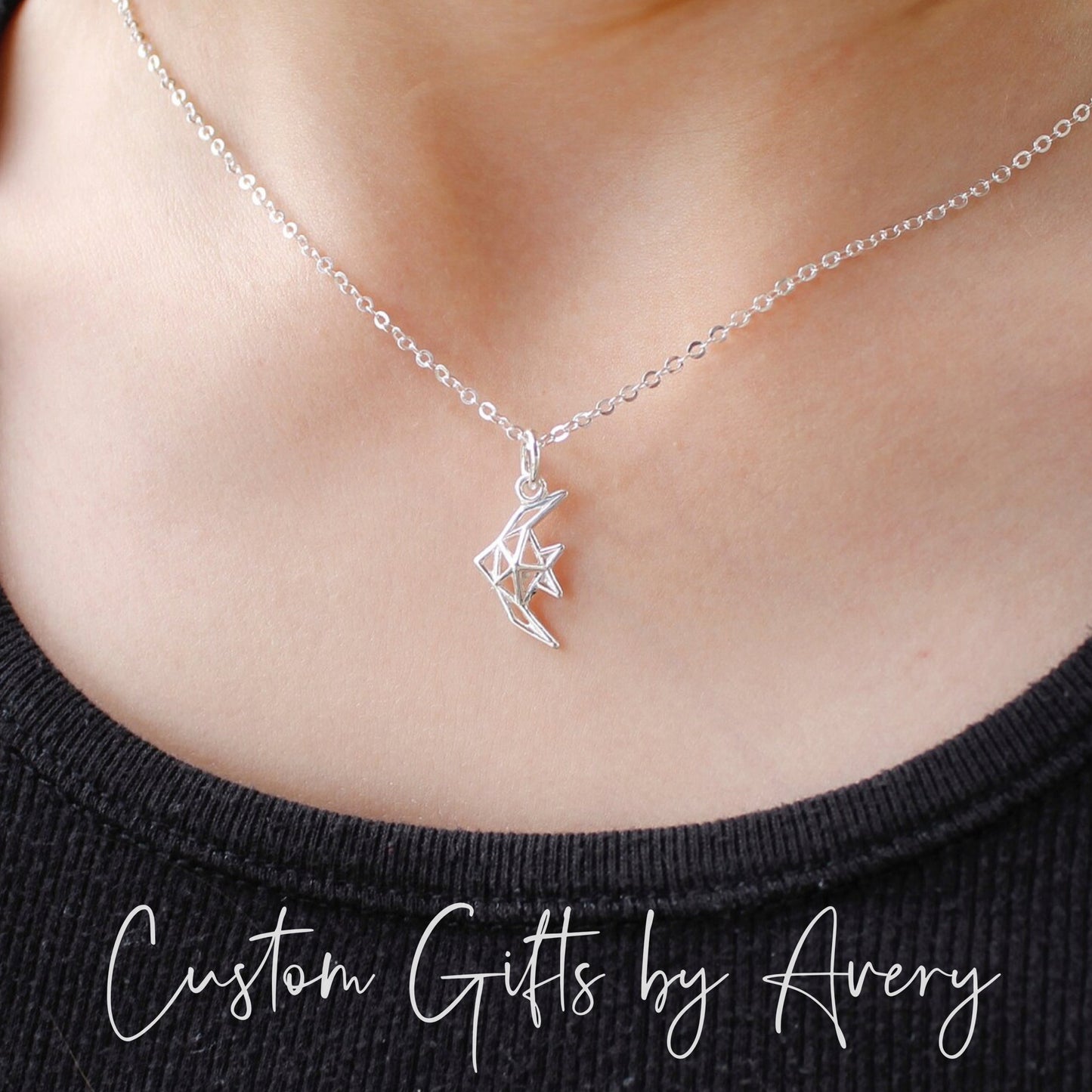 Stering Silver Origami Angel Fish Necklace