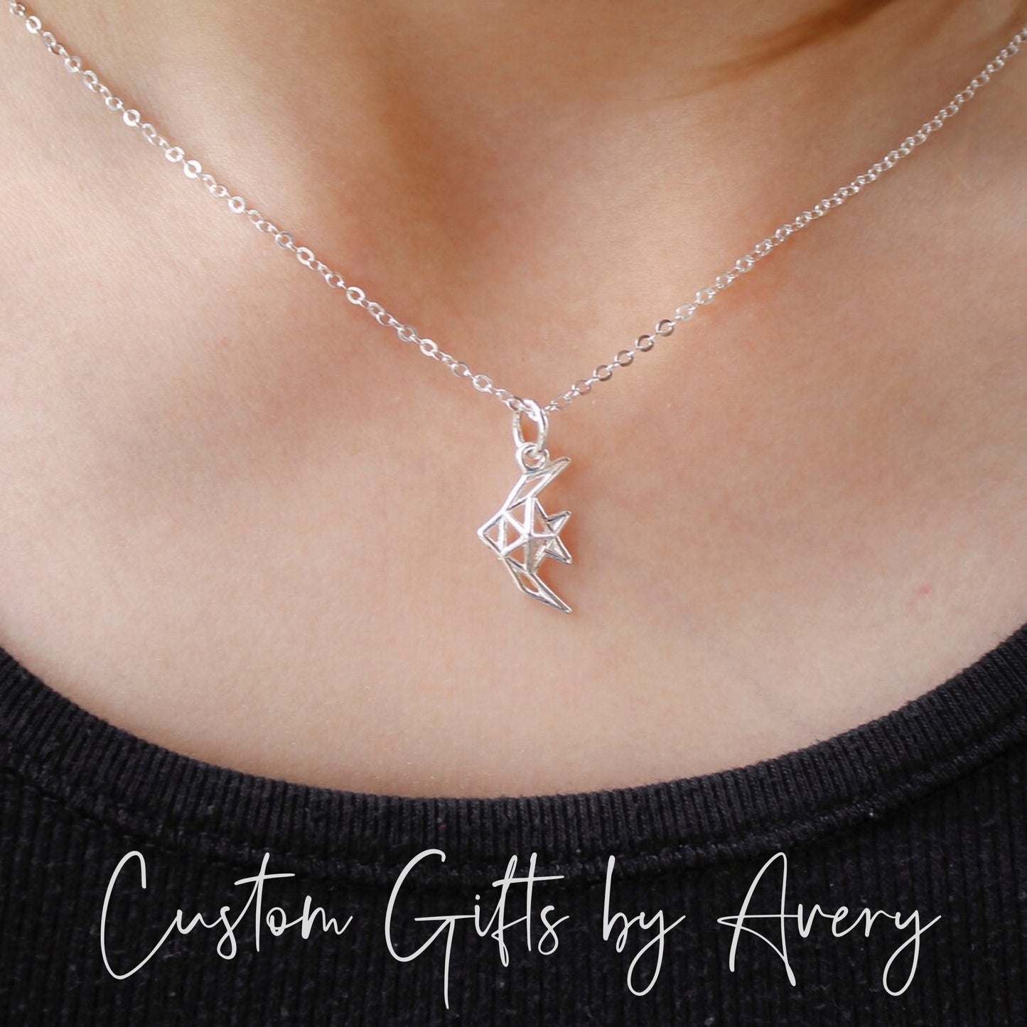 Stering Silver Origami Angel Fish Necklace