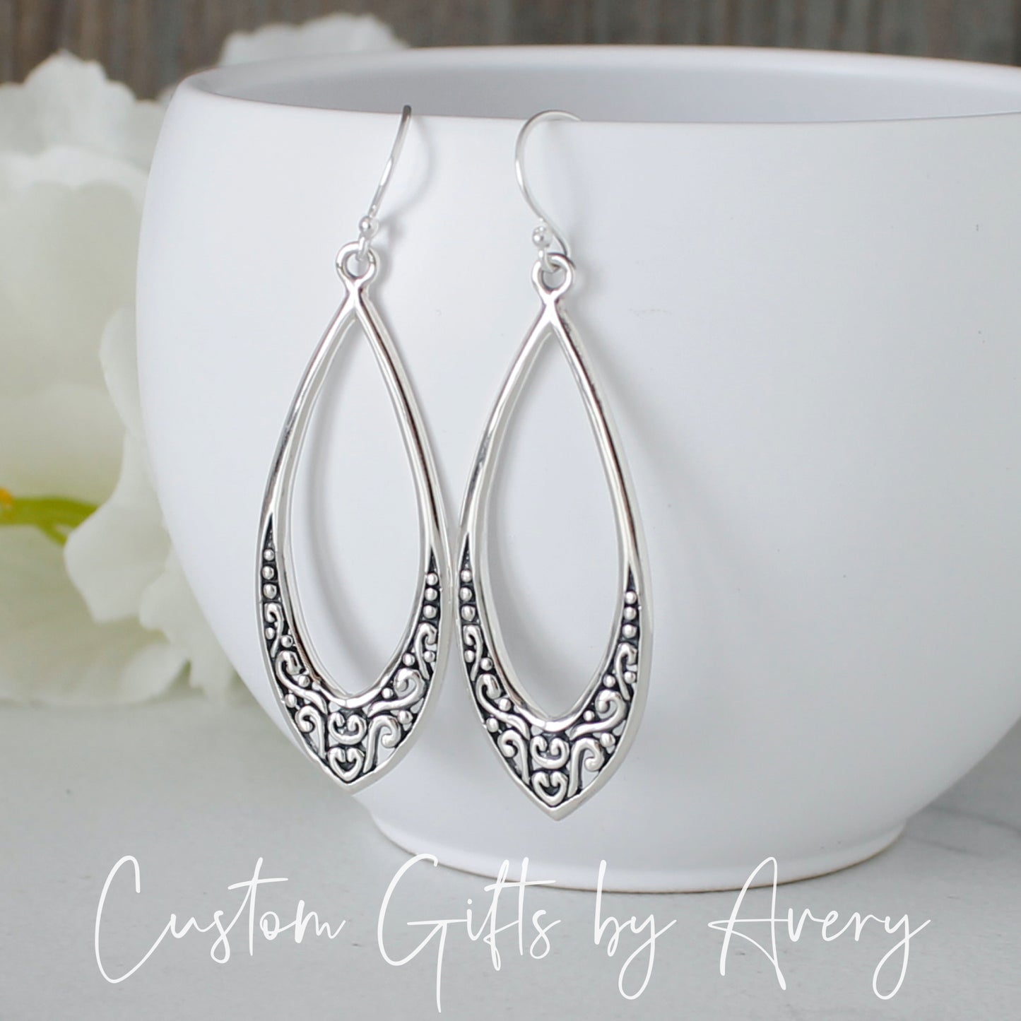 Sterling Silver Filigree Teardrop Earrings