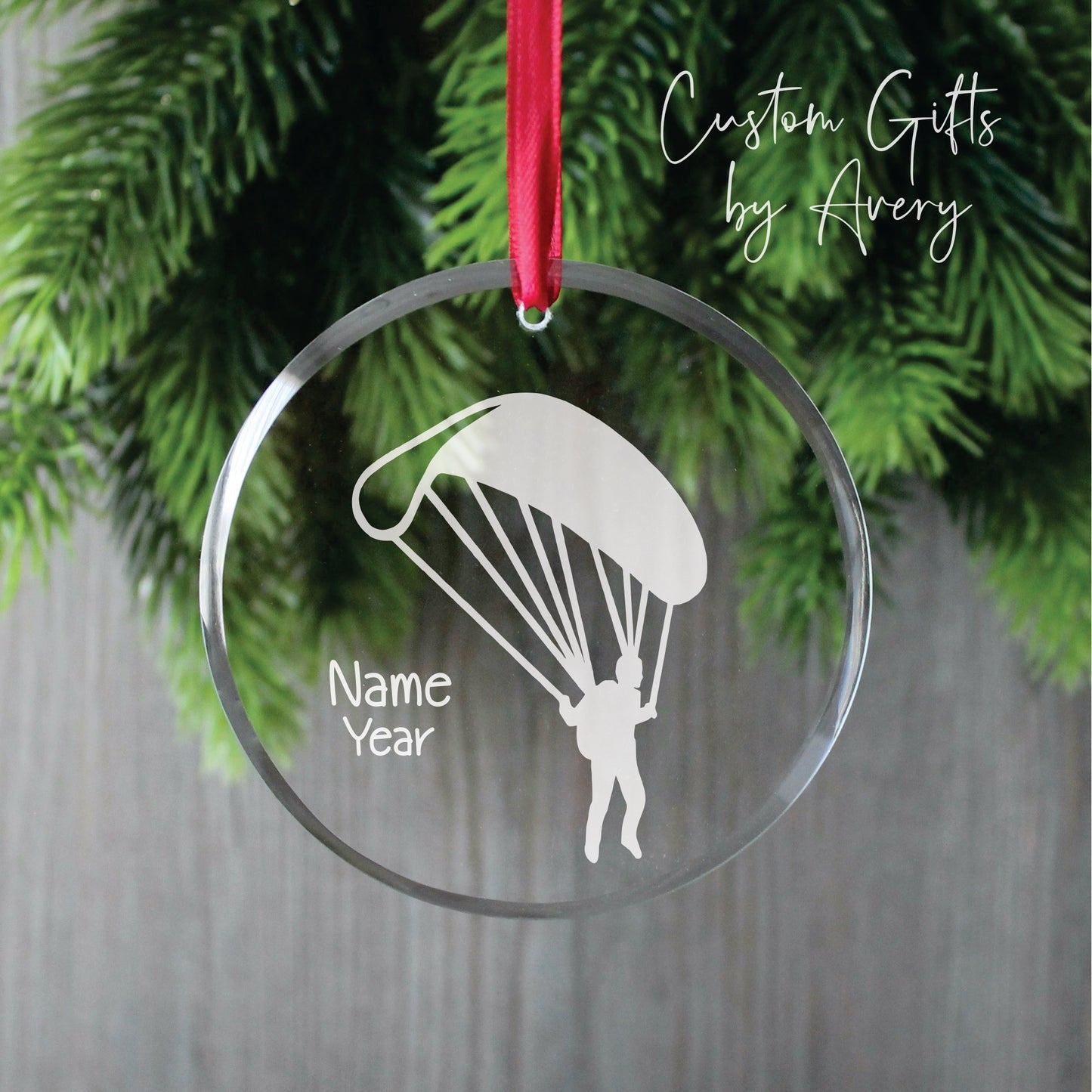 Personalized Glass Christmas Ornament ~ Parachute