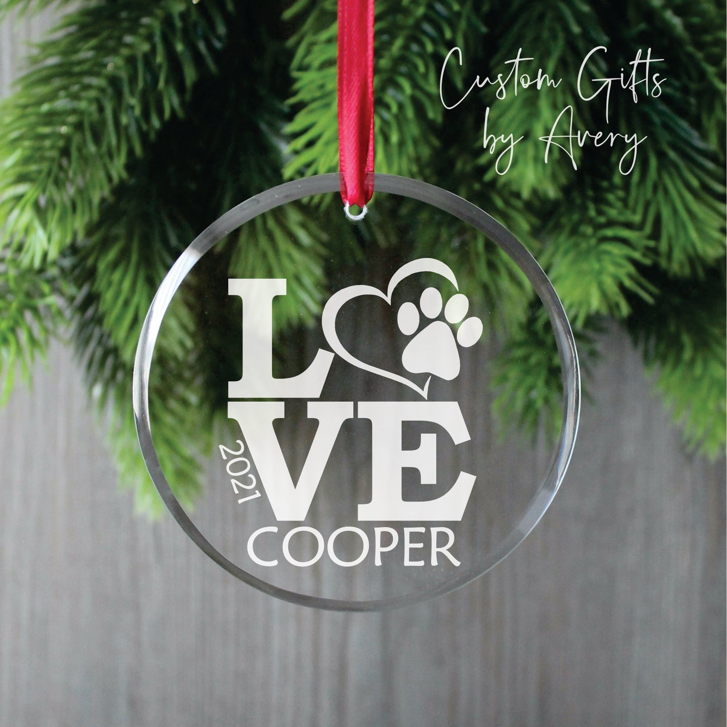 Personalized Glass Christmas Ornament ~ Pet Love