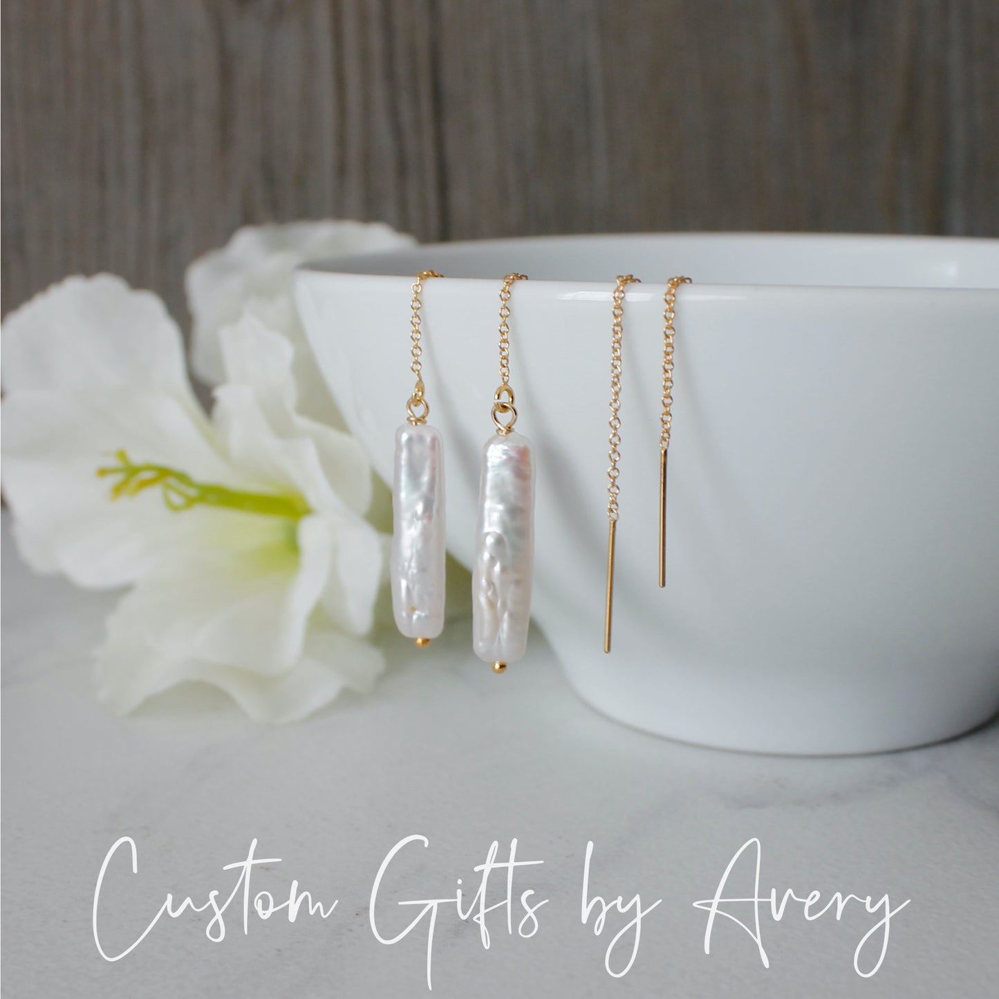 Freshwater Stick Pearl Ear Threads in Gold Filled or Sterling Silver