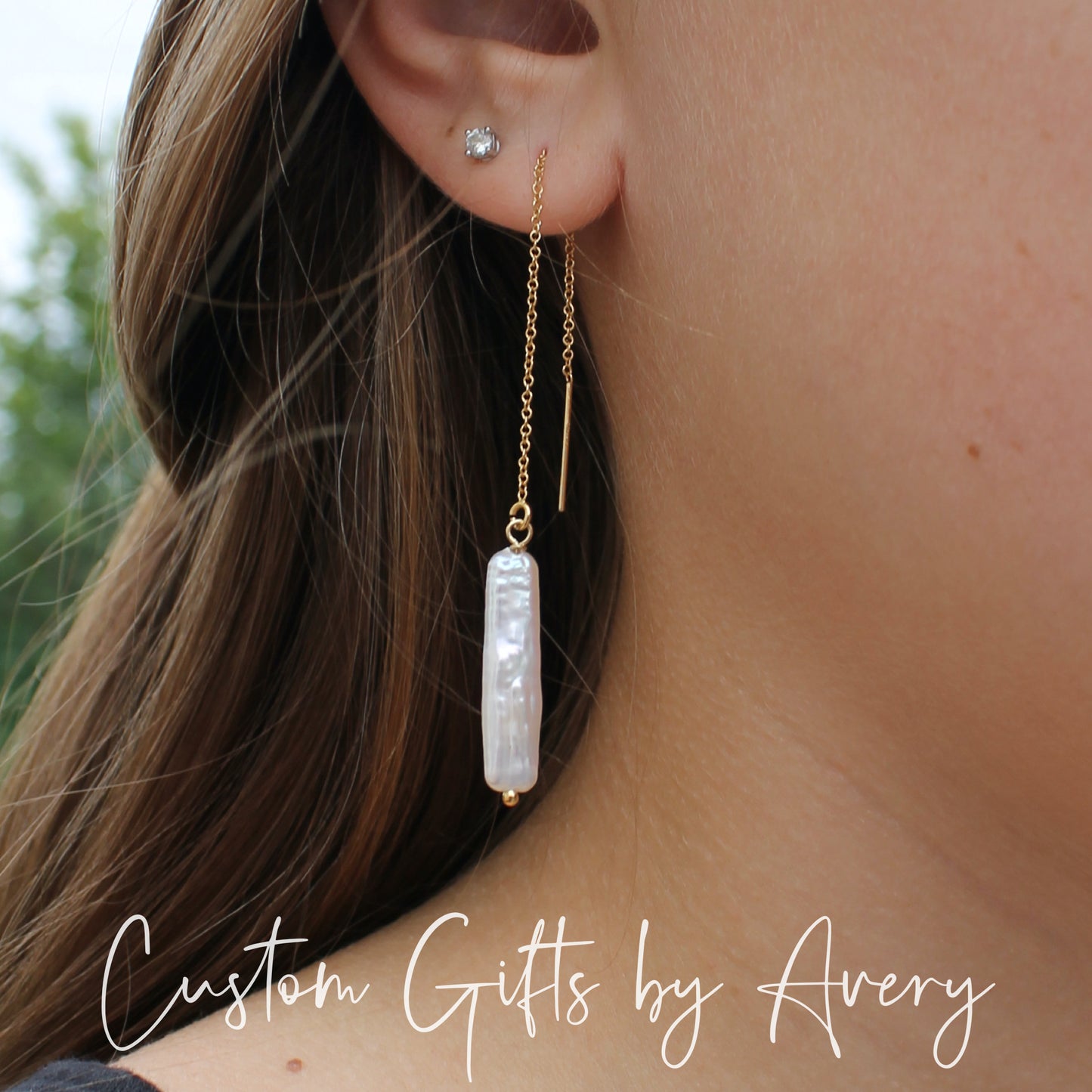 Freshwater Stick Pearl Ear Threads in Gold Filled or Sterling Silver