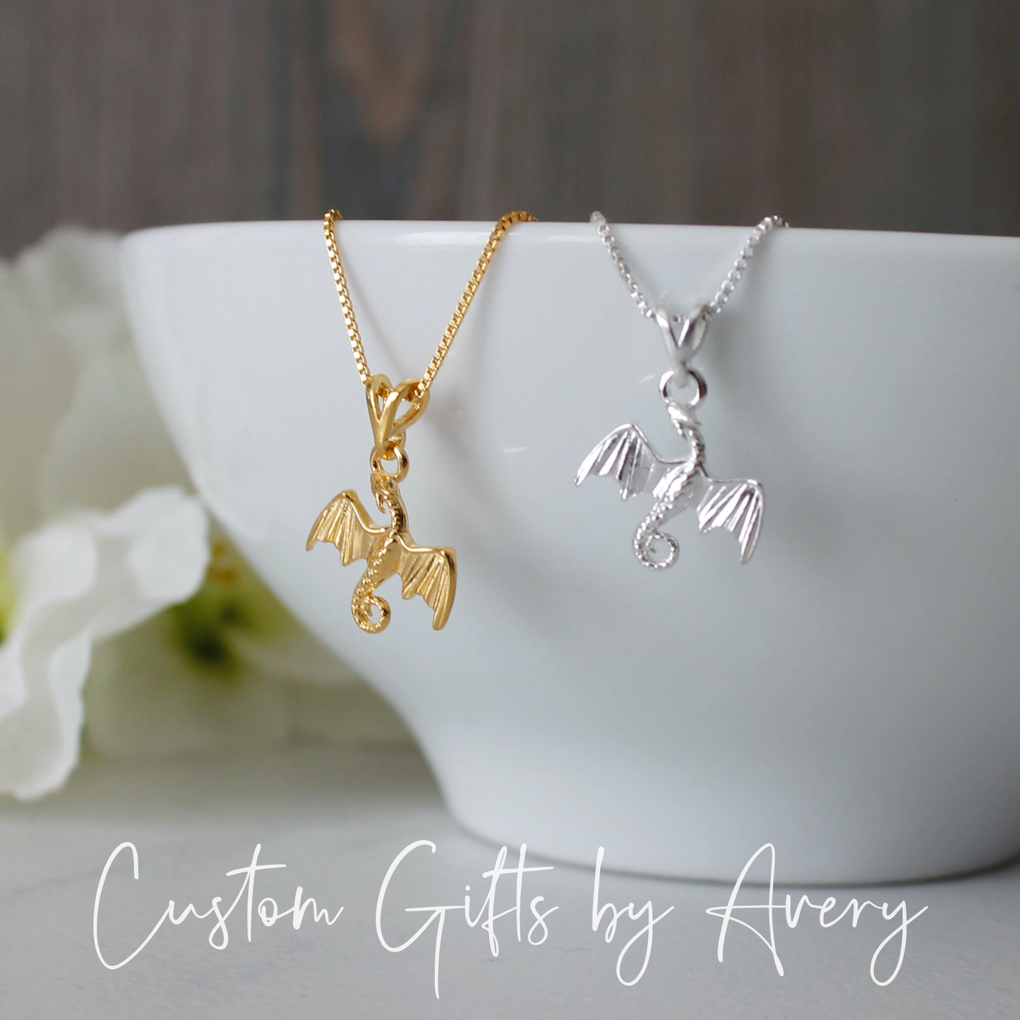 Petite Dragon Necklace in Sterling Silver or Gold Filled