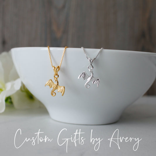 Petite Dragon Necklace in Sterling Silver or Gold Filled