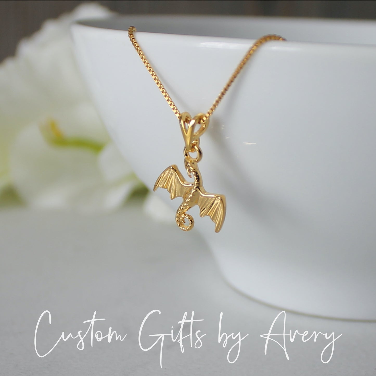 Petite Dragon Necklace in Sterling Silver or Gold Filled