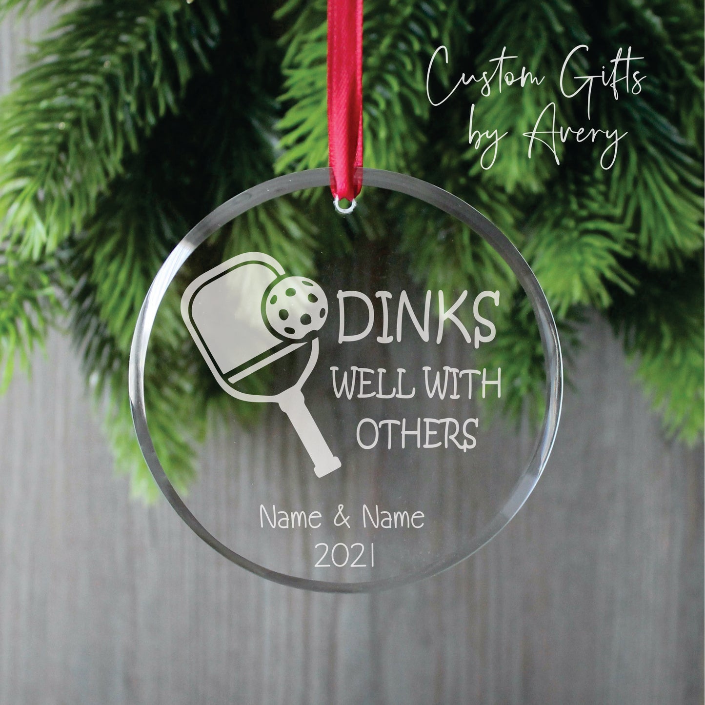 Personalized Glass Christmas Ornament ~ Pickle Ball