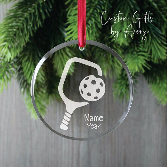 Personalized Glass Christmas Ornament ~ Pickle Ball