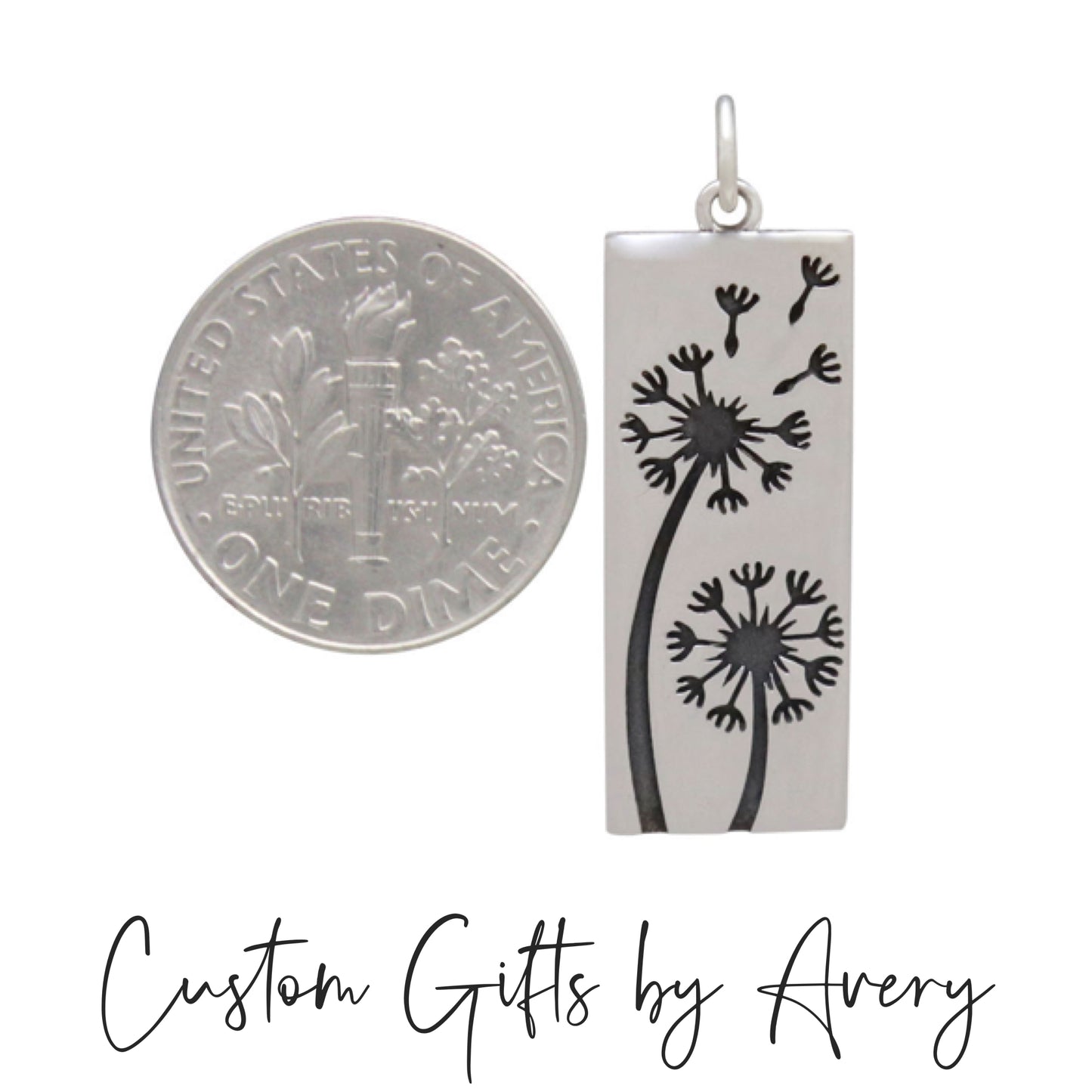 Rectangular Sterling Silver Dandelion Wish Necklace