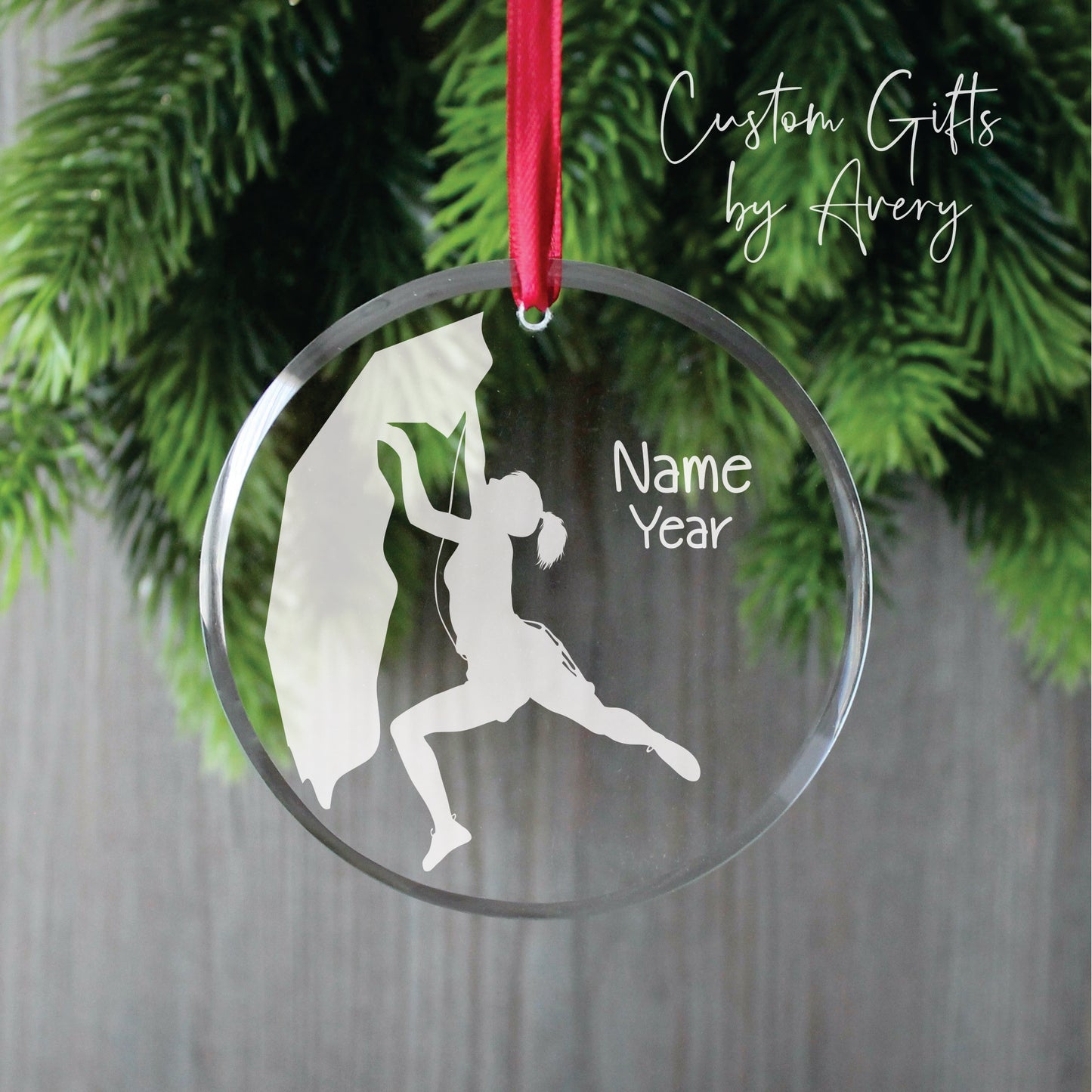 Personalized Glass Christmas Ornament ~ Rock Climbing