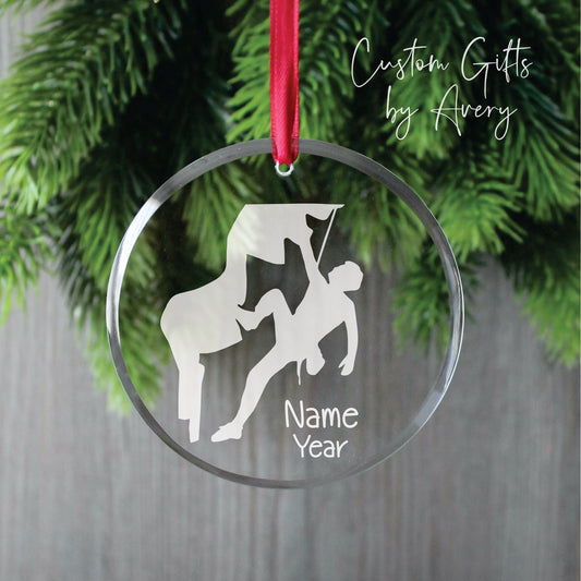 Personalized Glass Christmas Ornament ~ Male Rock Climber