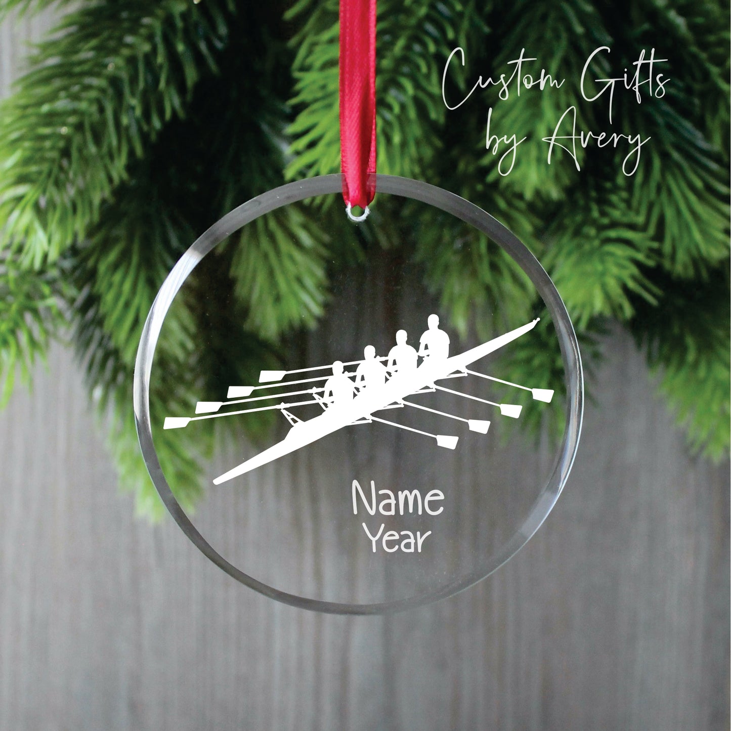 Personalized Glass Christmas Ornament ~ 4 Person Rowing Team