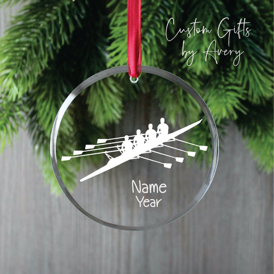 Personalized Glass Christmas Ornament ~ 4 Person Rowing Team