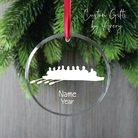 Personalized Glass Christmas Ornament ~ 8 Person Rowing Team