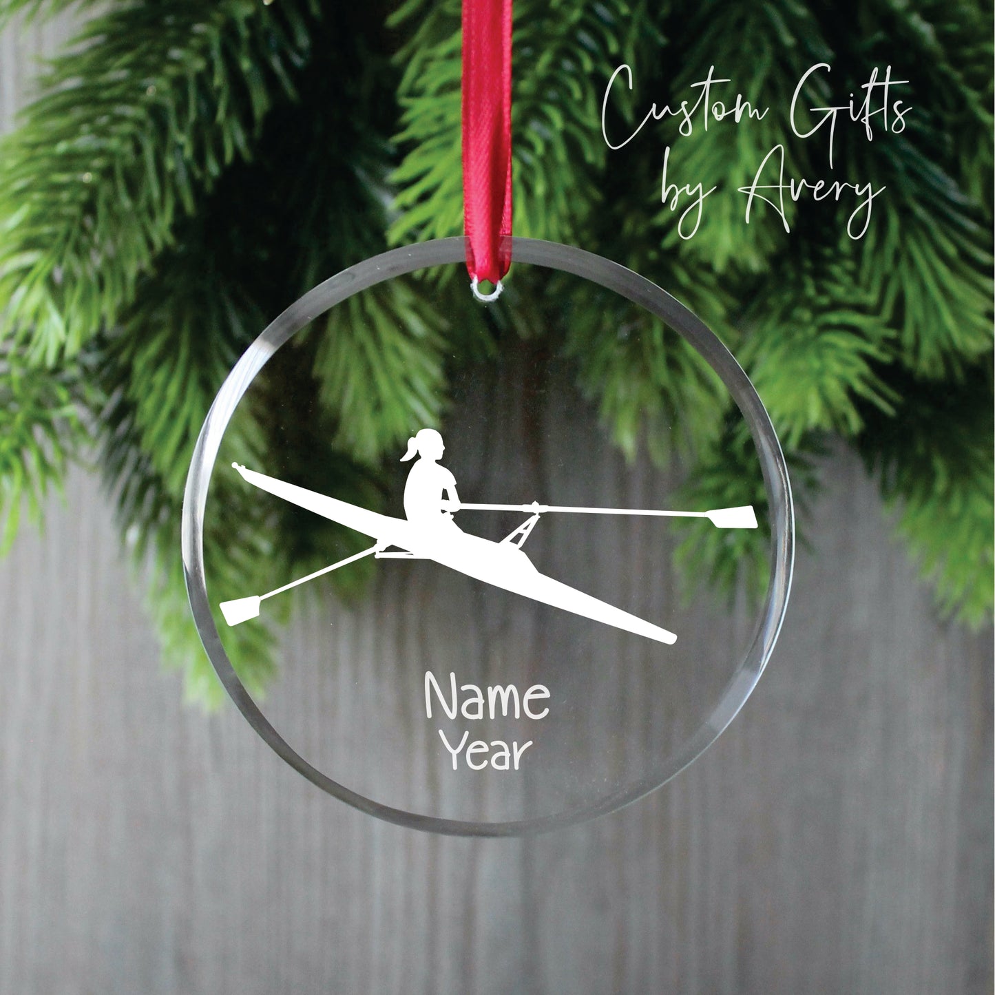 Personalized Glass Christmas Ornament ~ Female Rower