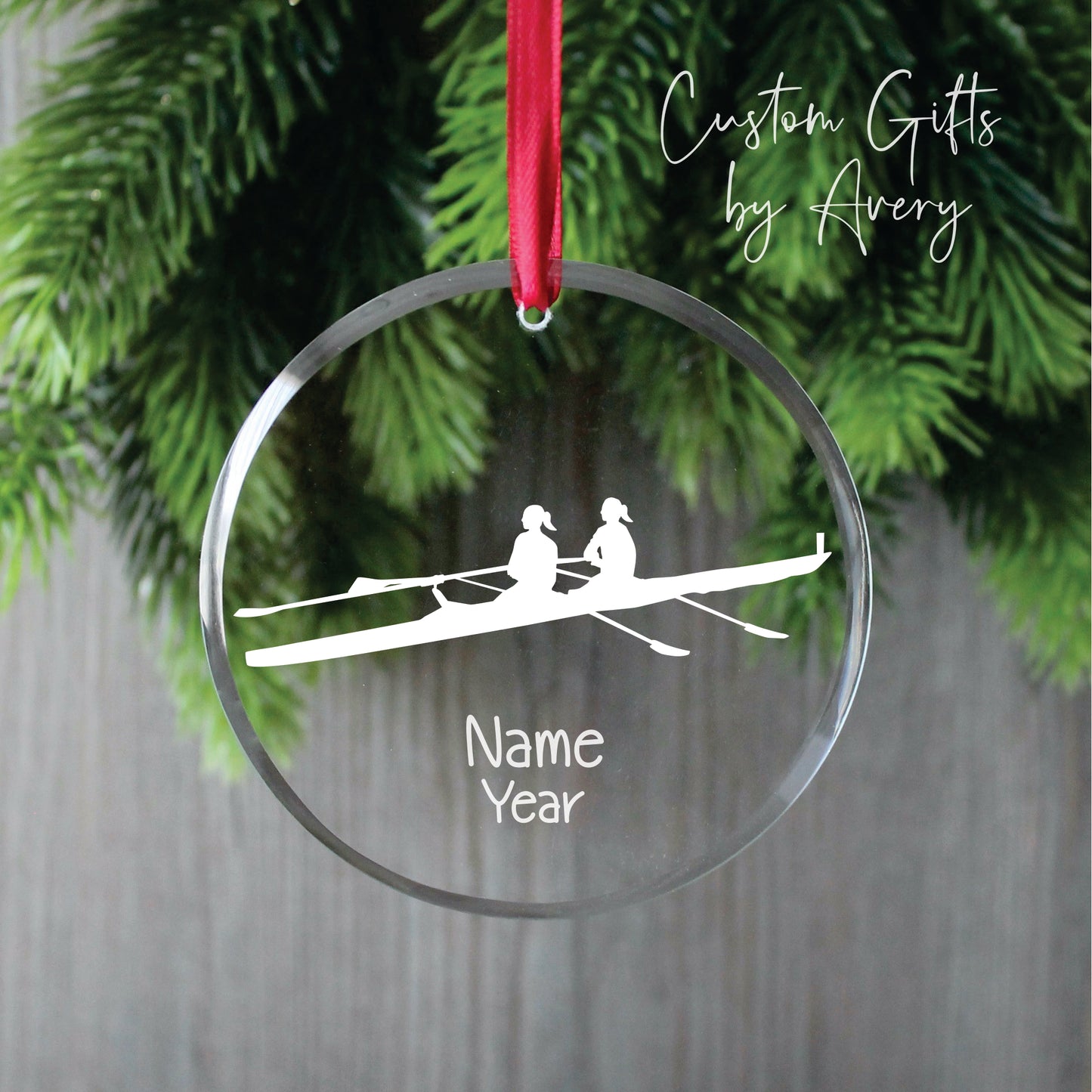 Personalized Glass Christmas Ornament ~ Women's Double Scull Rowing