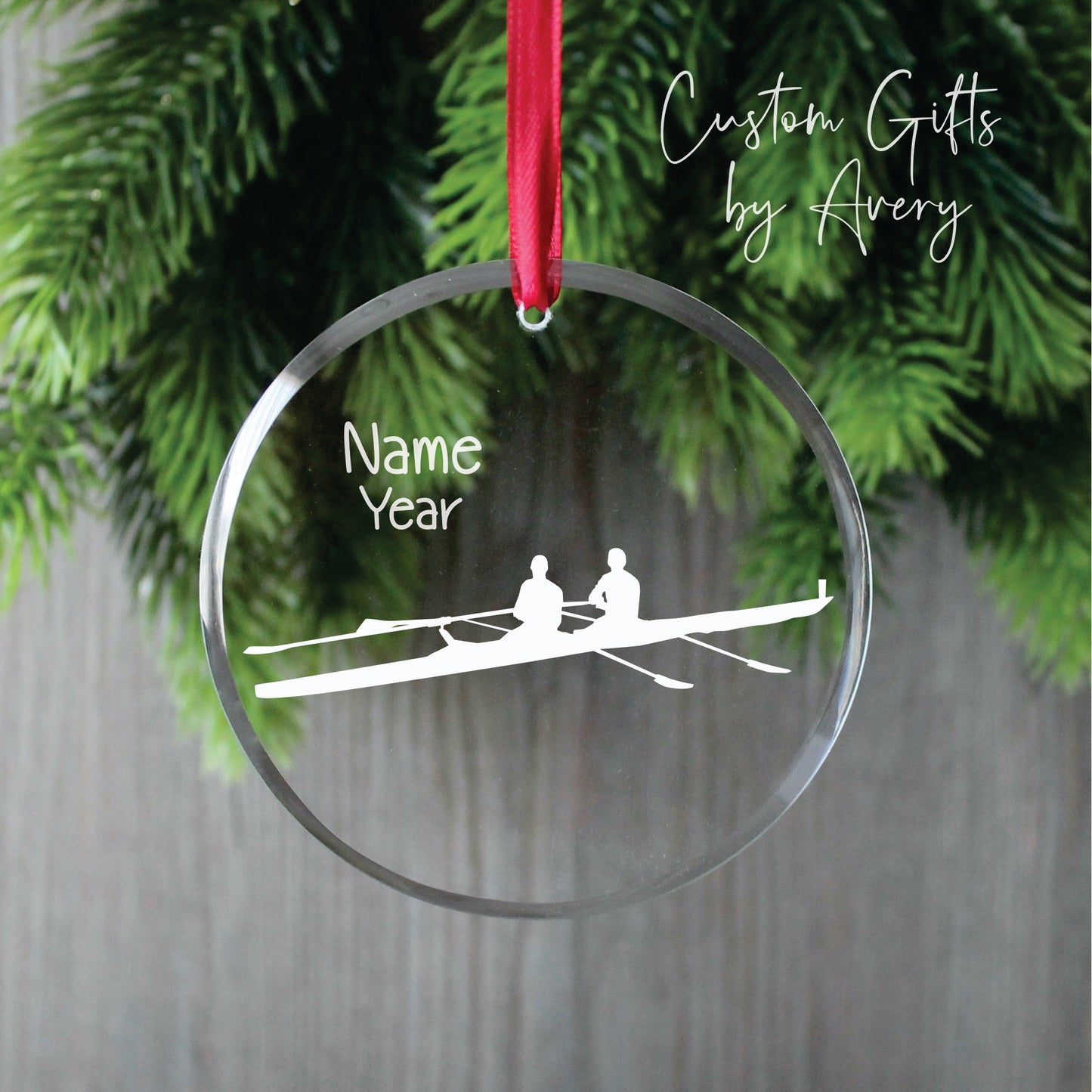 Personalized Glass Christmas Ornament ~ Men's Double Scull Rowing