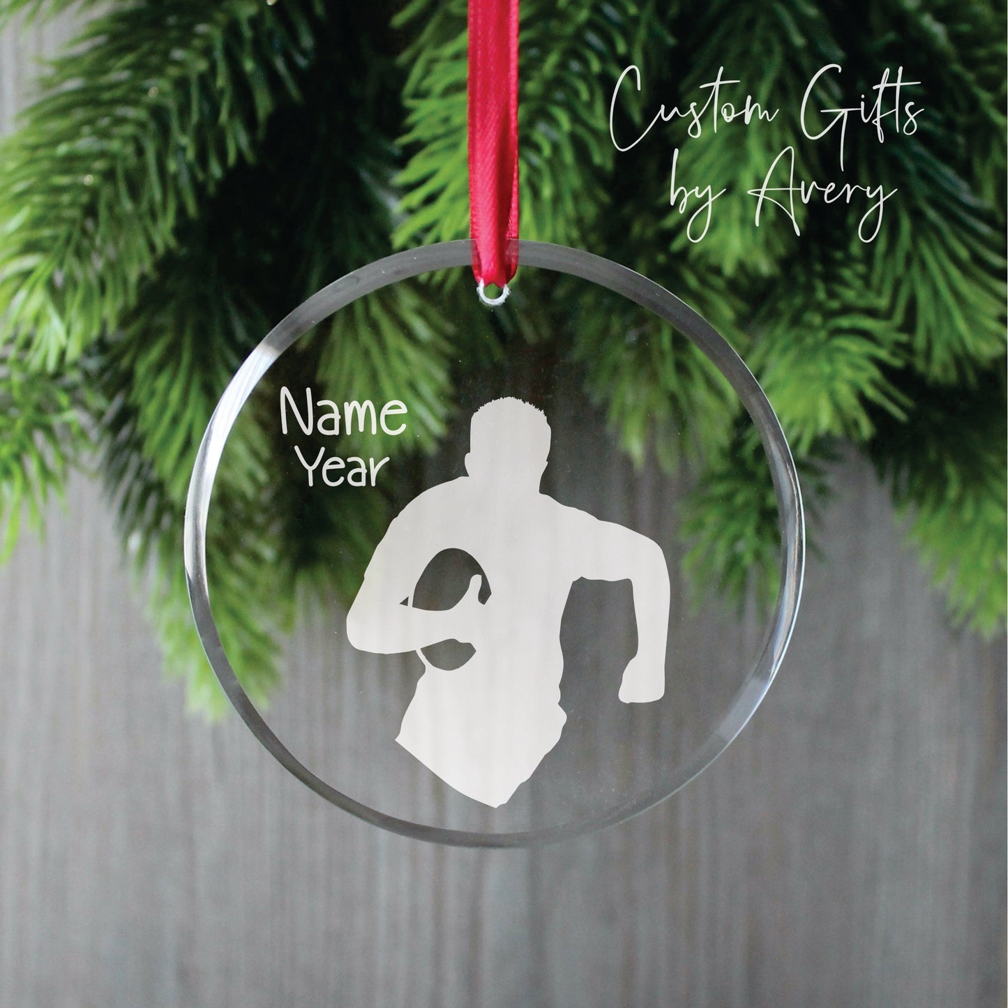 Personalized Glass Christmas Ornament ~ Male Rugby Player