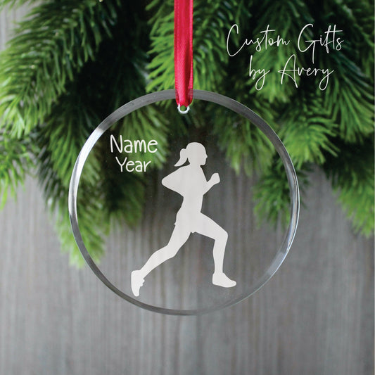 Personalized Glass Christmas Ornament ~ Female Marathon Runner