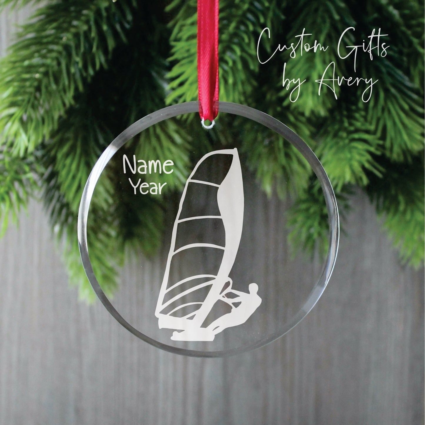 Personalized Glass Christmas Ornament ~ Windsurfing