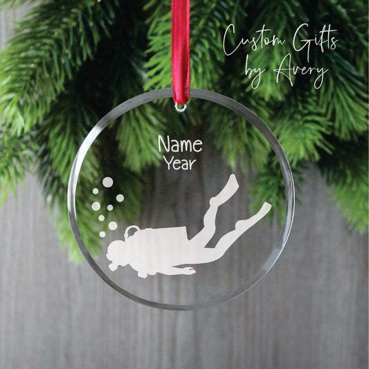 Personalized Glass Christmas Ornament ~ SCUBA Diving