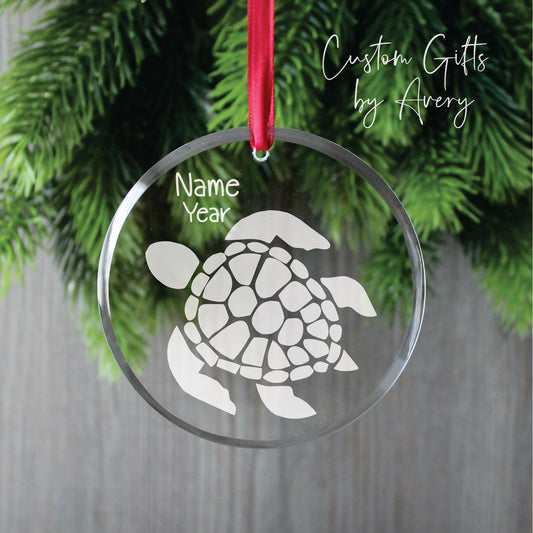 Personalized Glass Christmas Ornament ~ Sea Turtle