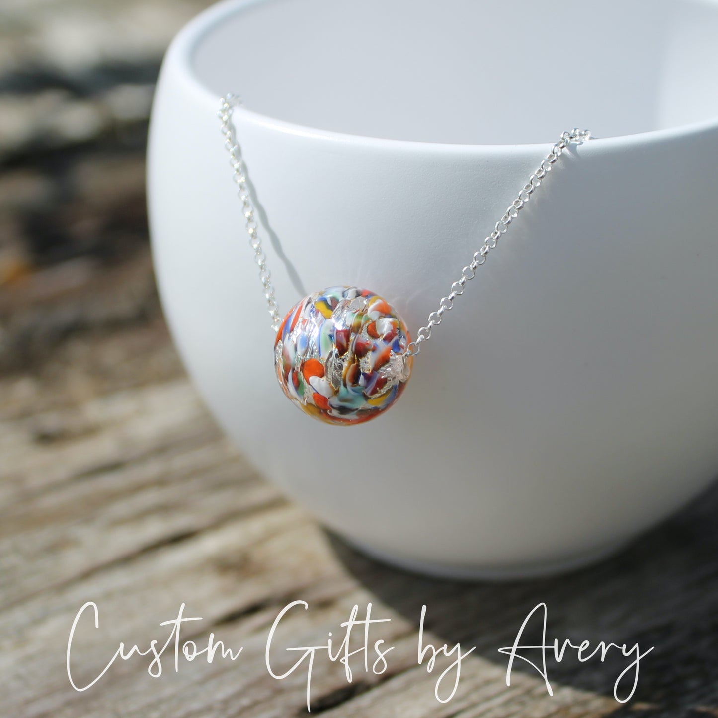 Sterling Silver Venetian Murano Klimt Inspired Lampwork Necklace