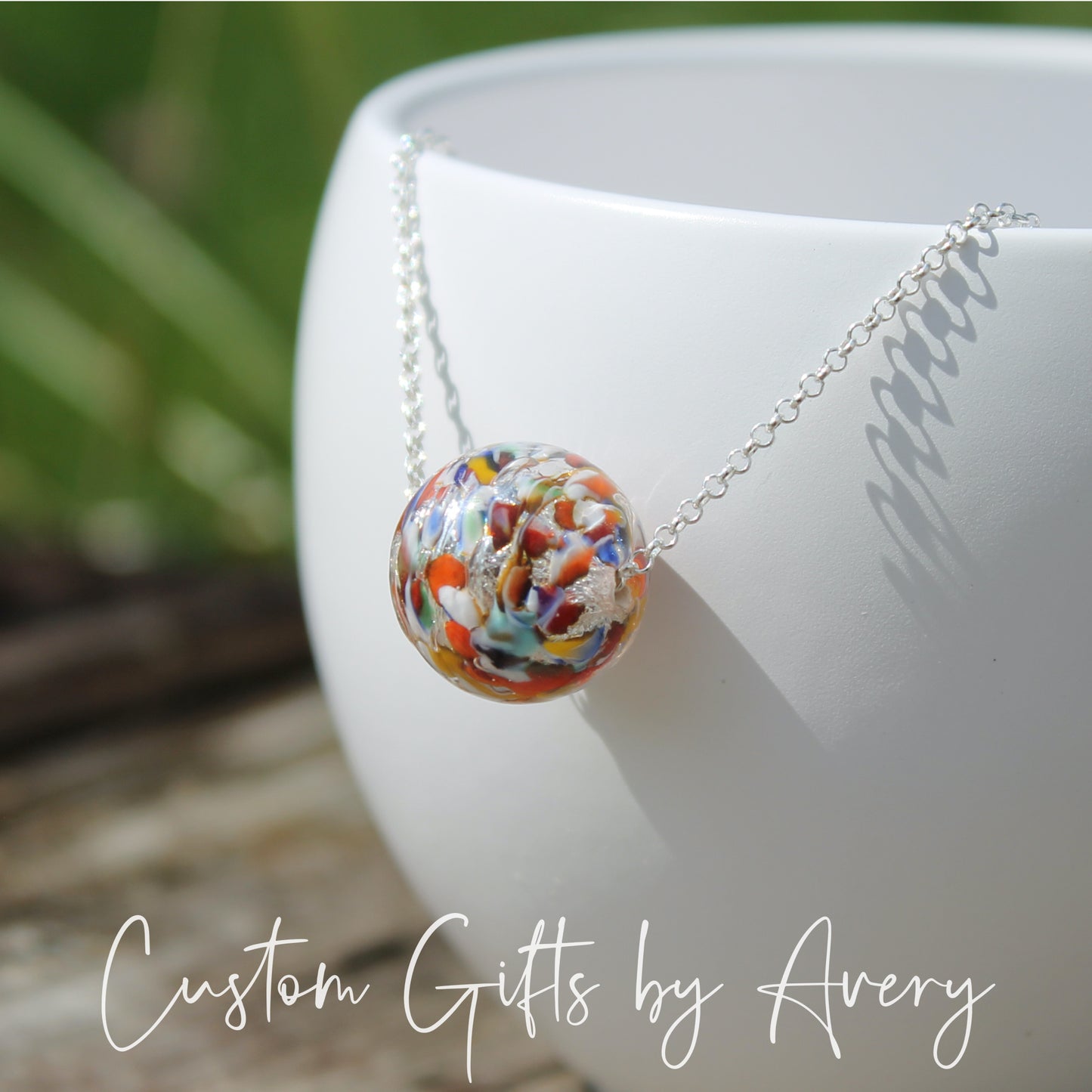 Sterling Silver Venetian Murano Klimt Inspired Lampwork Necklace