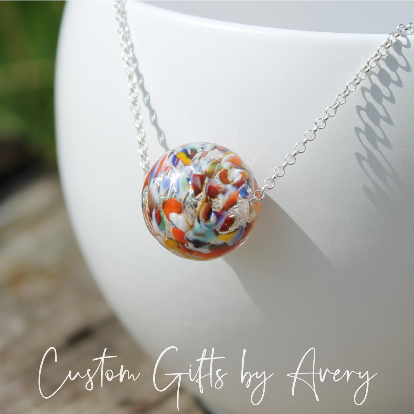 Sterling Silver Venetian Murano Klimt Inspired Lampwork Necklace