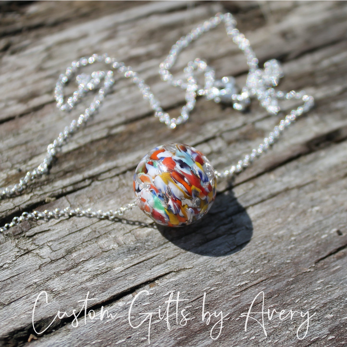 Sterling Silver Venetian Murano Klimt Inspired Lampwork Necklace