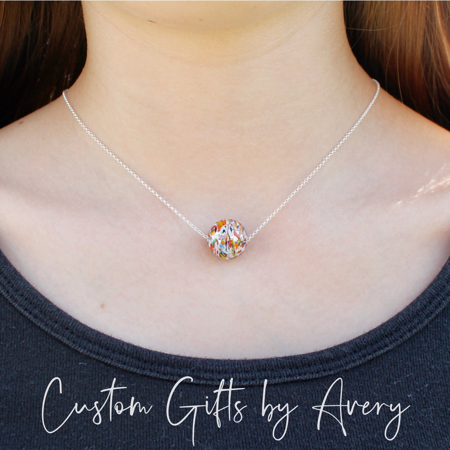 Sterling Silver Venetian Murano Klimt Inspired Lampwork Necklace