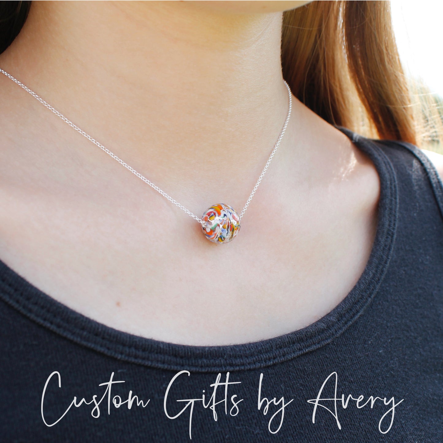 Sterling Silver Venetian Murano Klimt Inspired Lampwork Necklace