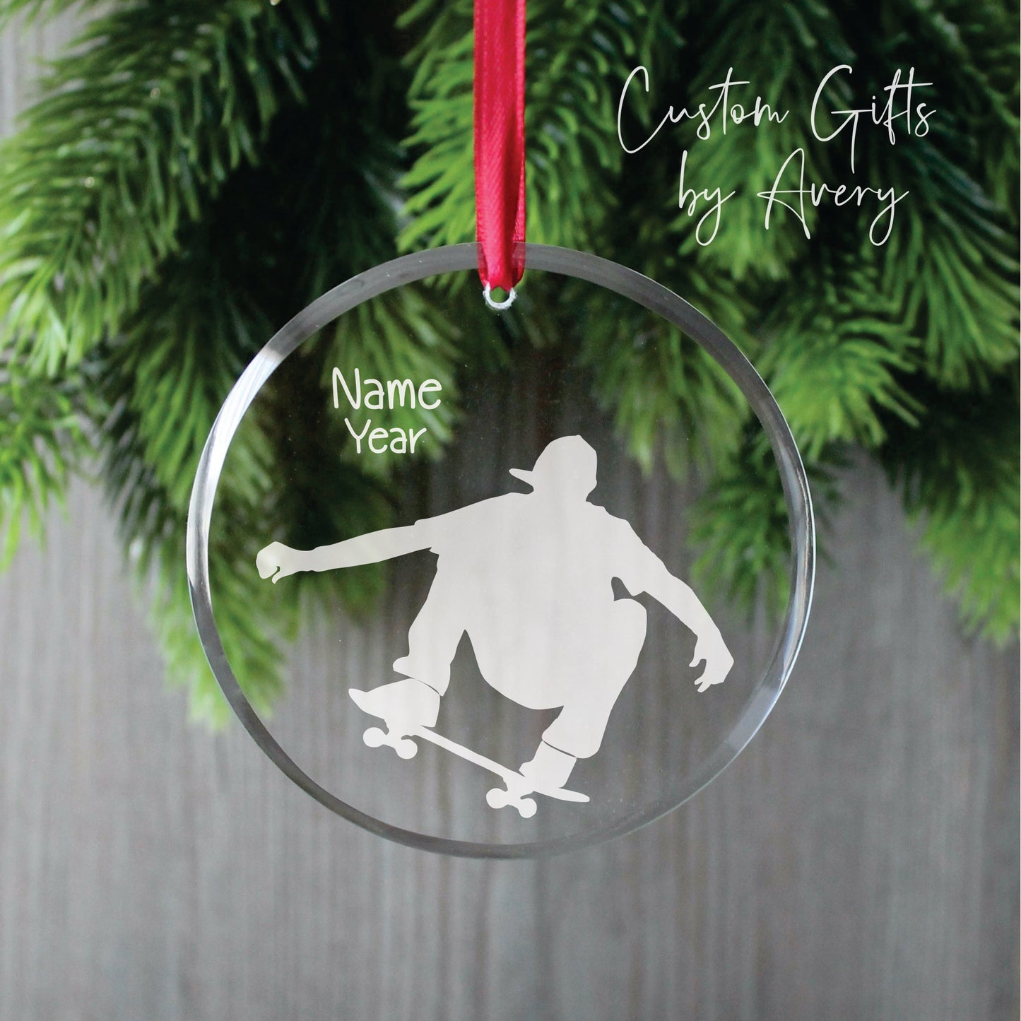 Personalized Glass Christmas Ornament ~ Skatebording