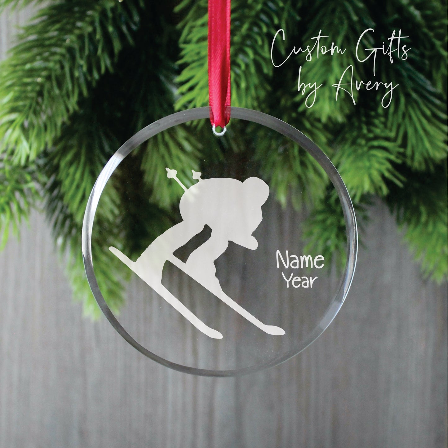 Personalized Glass Christmas Ornament ~ Male Skier