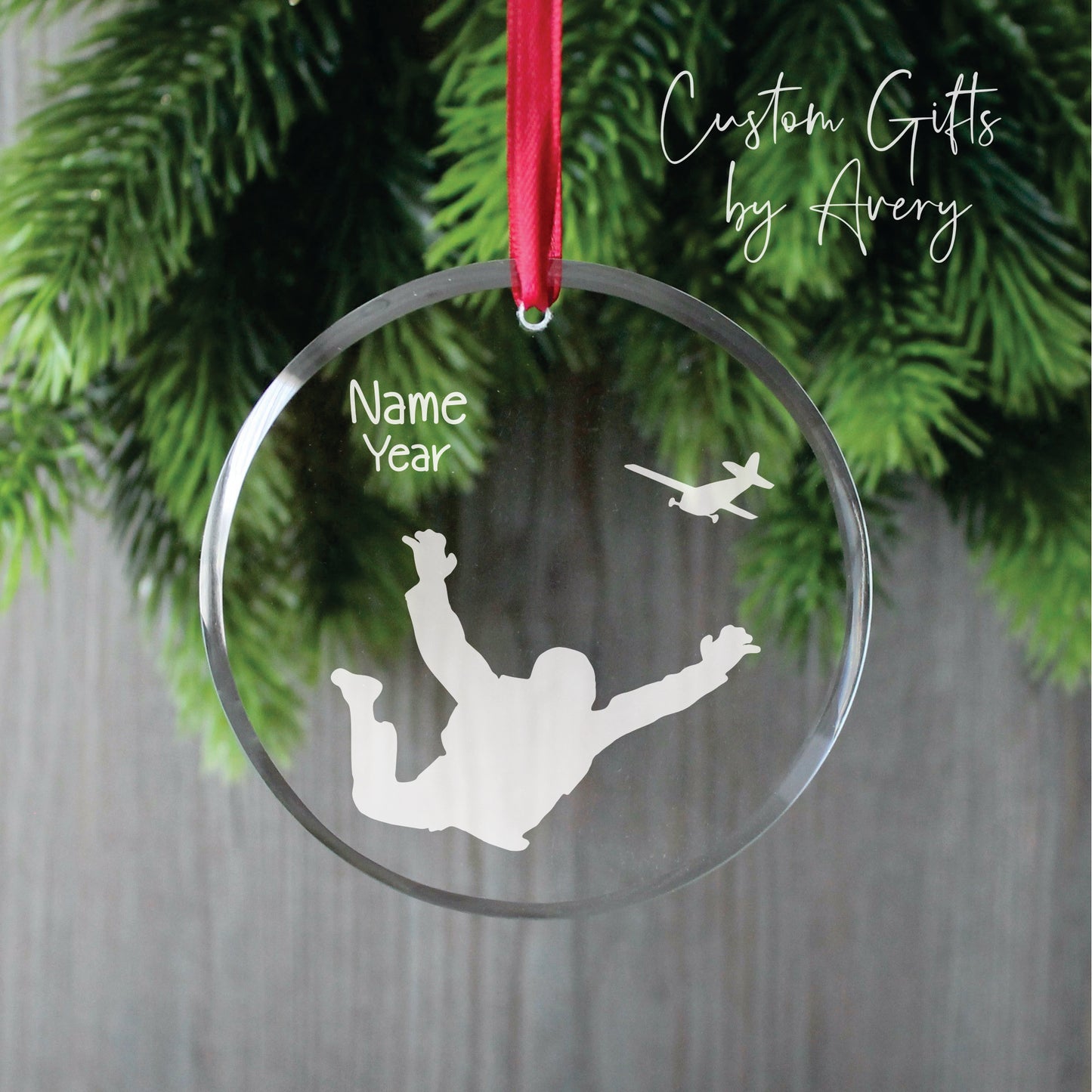 Personalized Glass Christmas Ornament ~ Skydiving