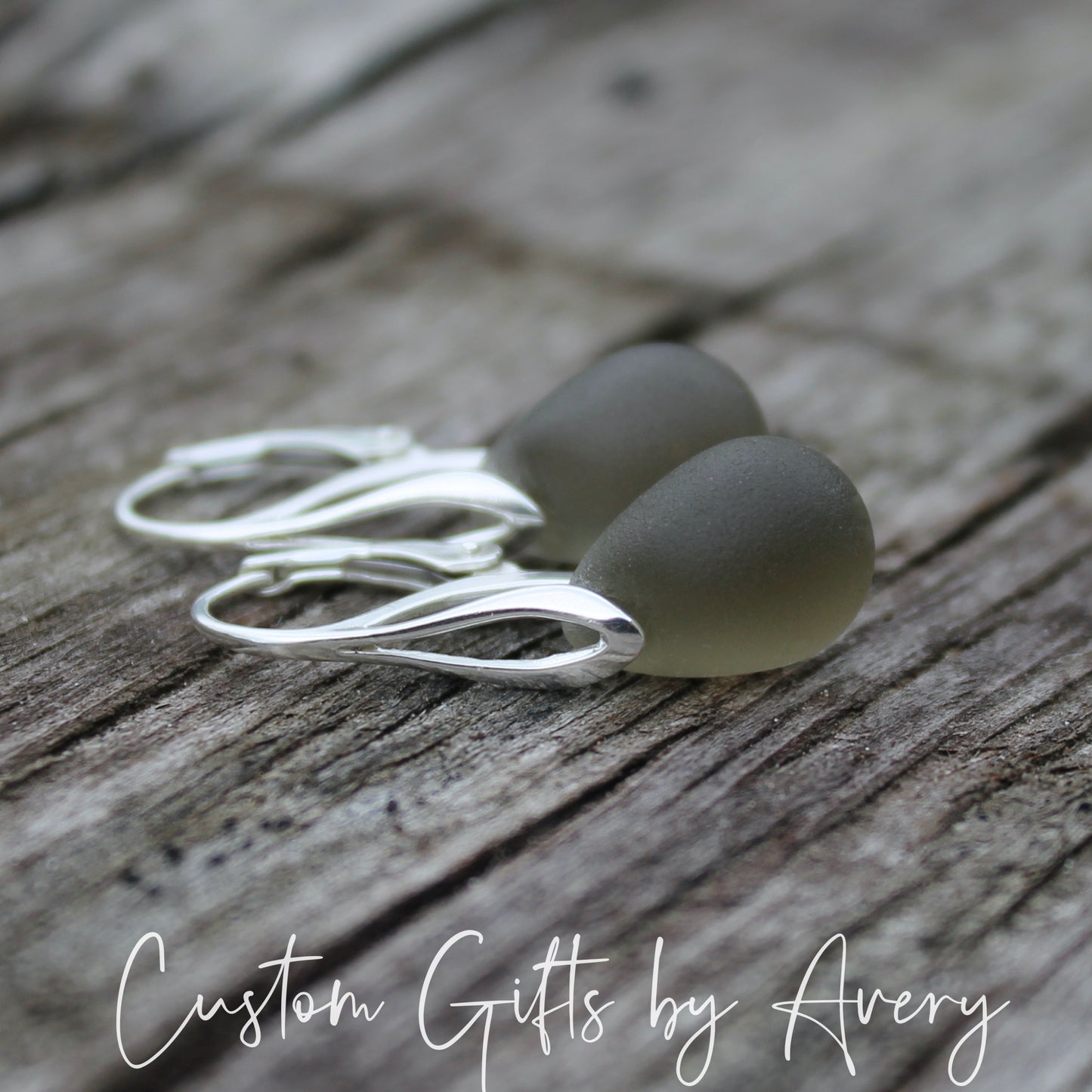 Cultured Sea Glass & Sterling Silver Earrings ~ Smoke