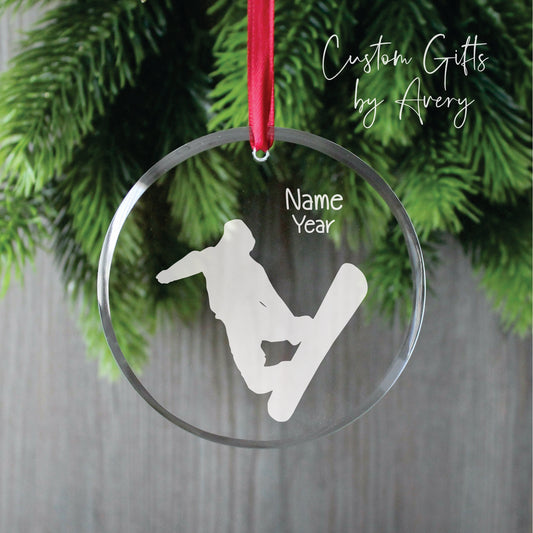 Personalized Glass Christmas Ornament ~ Snowboarder