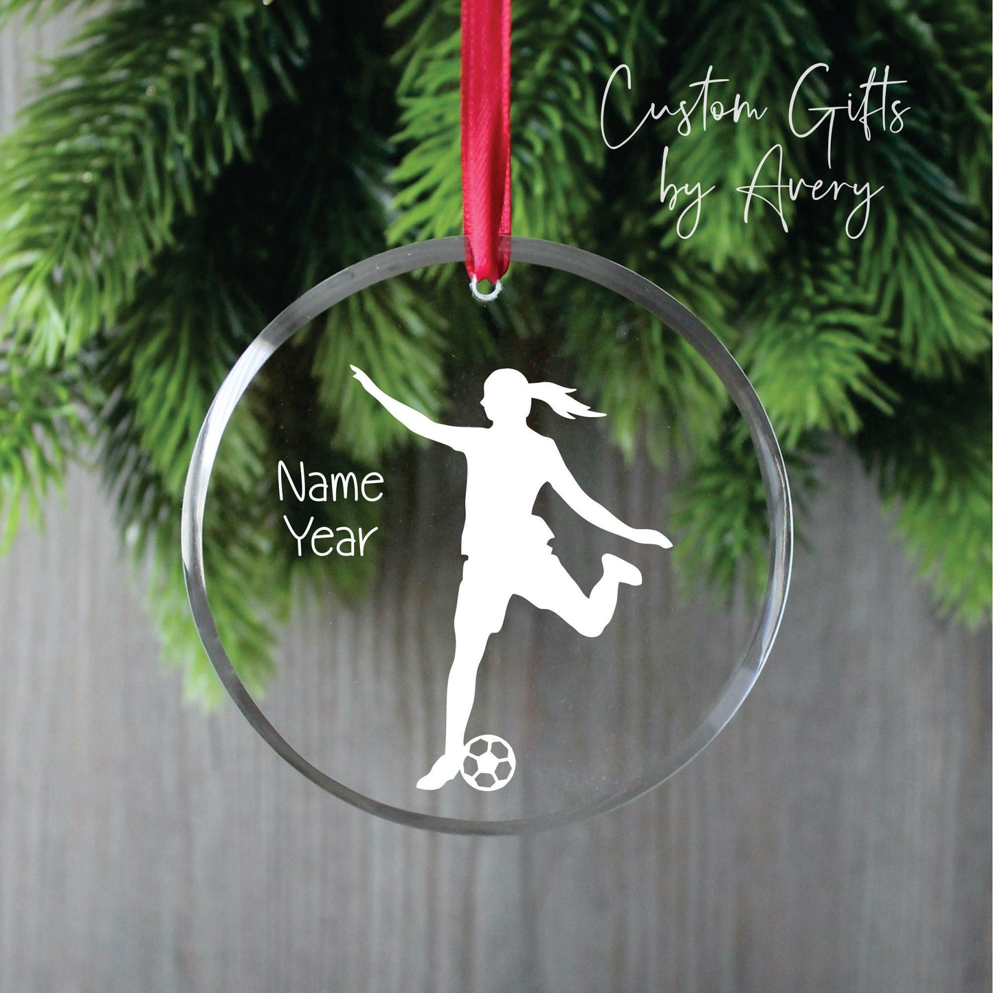 Personalized Glass Christmas Ornament ~ Female Soccer Player