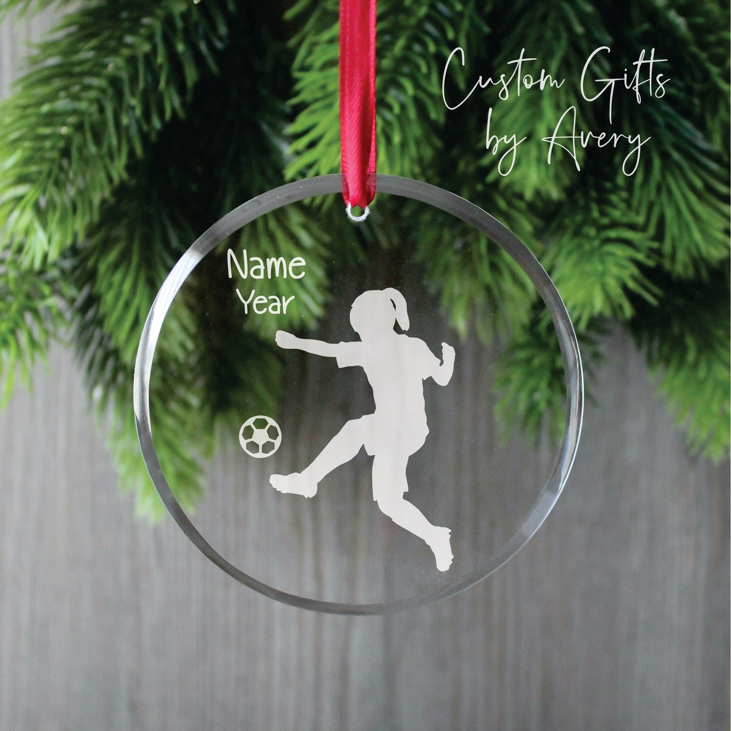 Personalized Glass Christmas Ornament ~ Young Girl Soccer Player