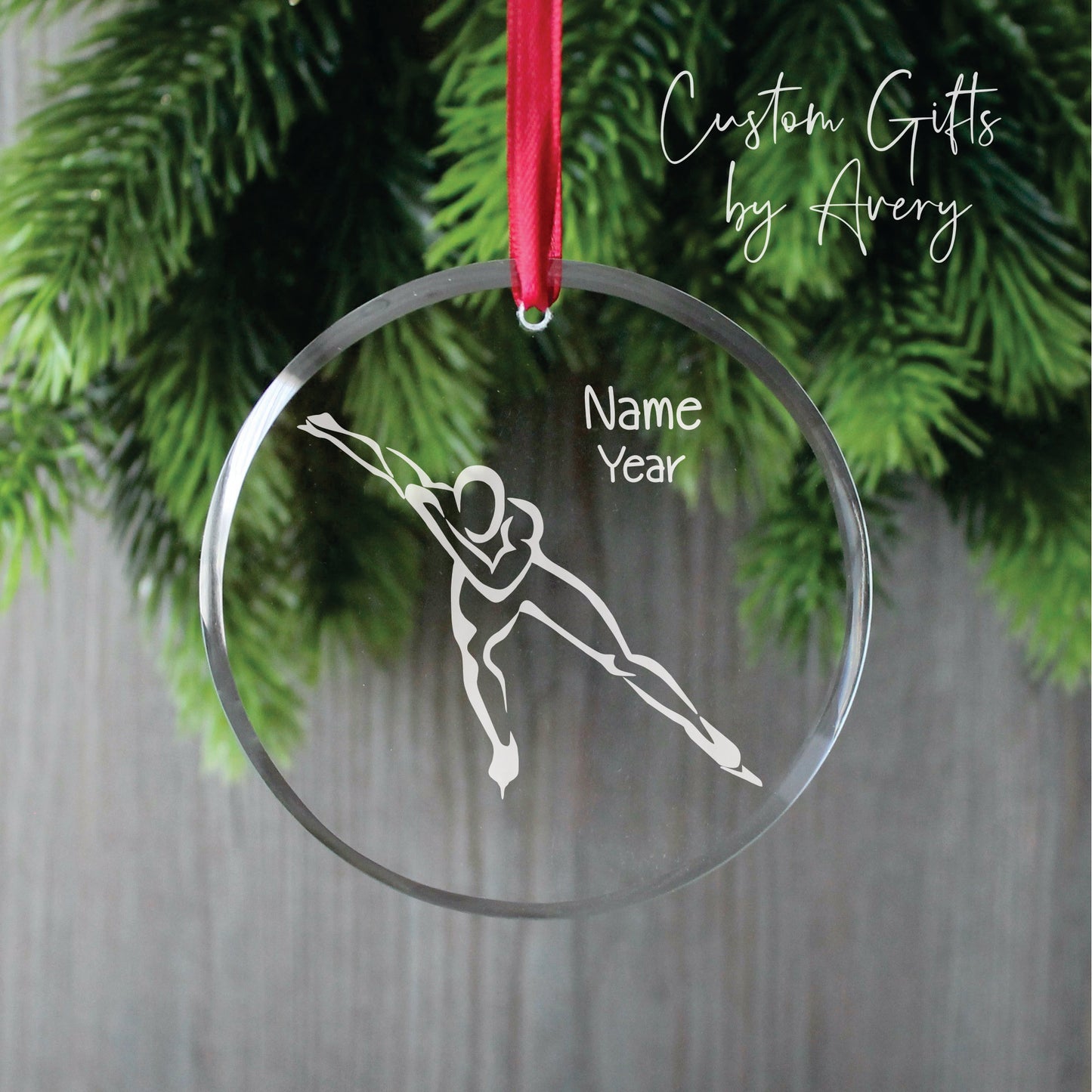 Personalized Glass Christmas Ornament ~ Speed Skating