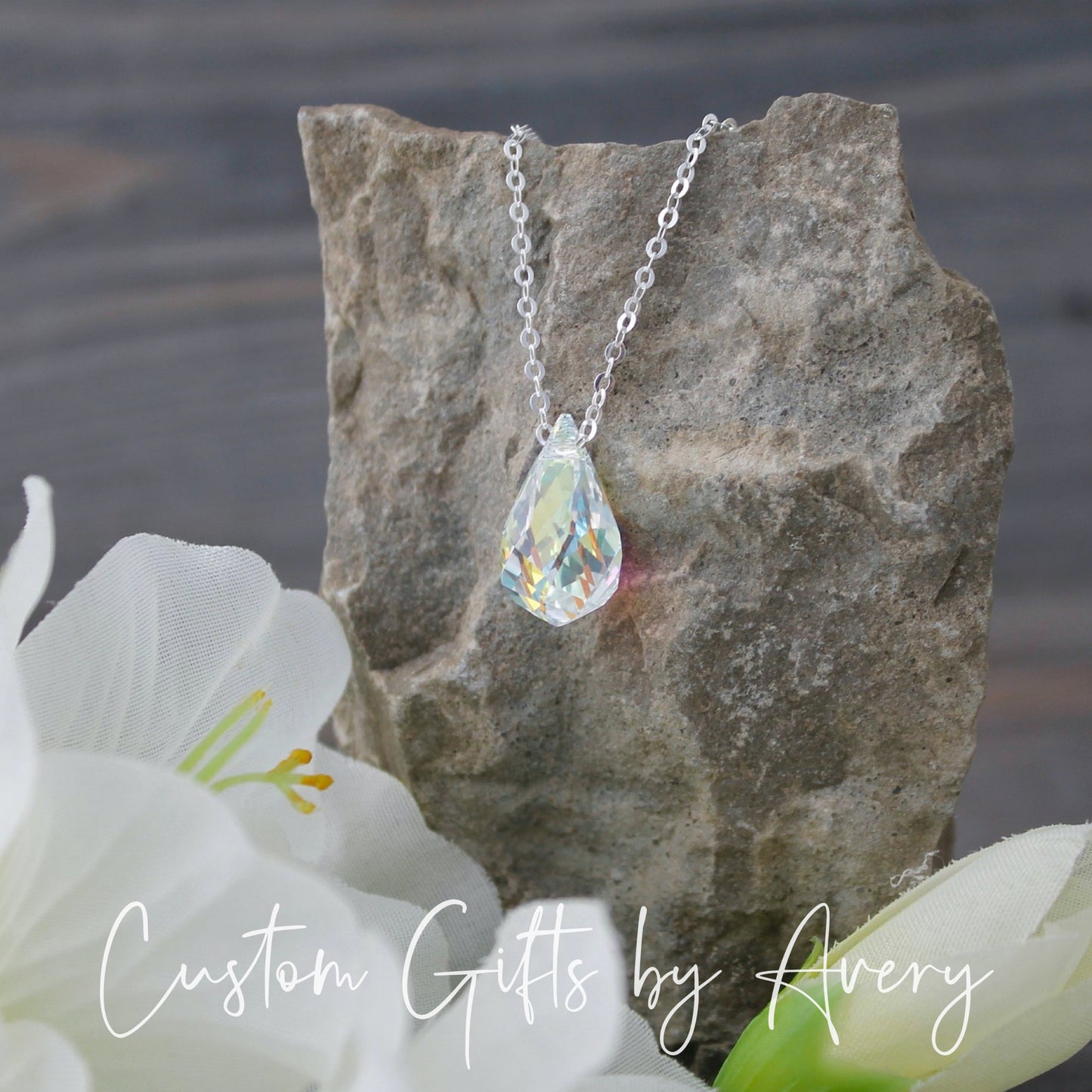 Aurora Borealis Crystal Teardrop Necklace