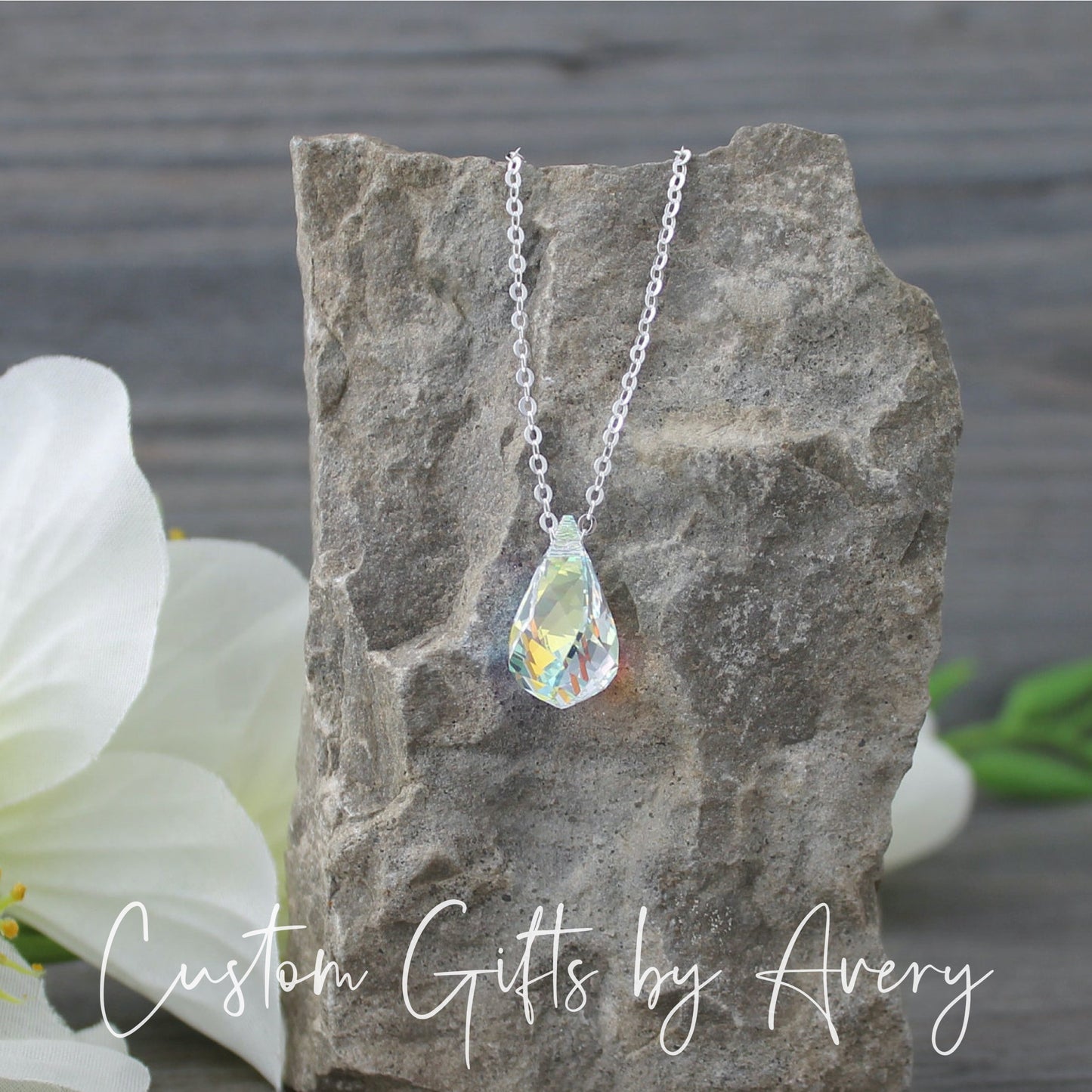 Aurora Borealis Crystal Teardrop Necklace