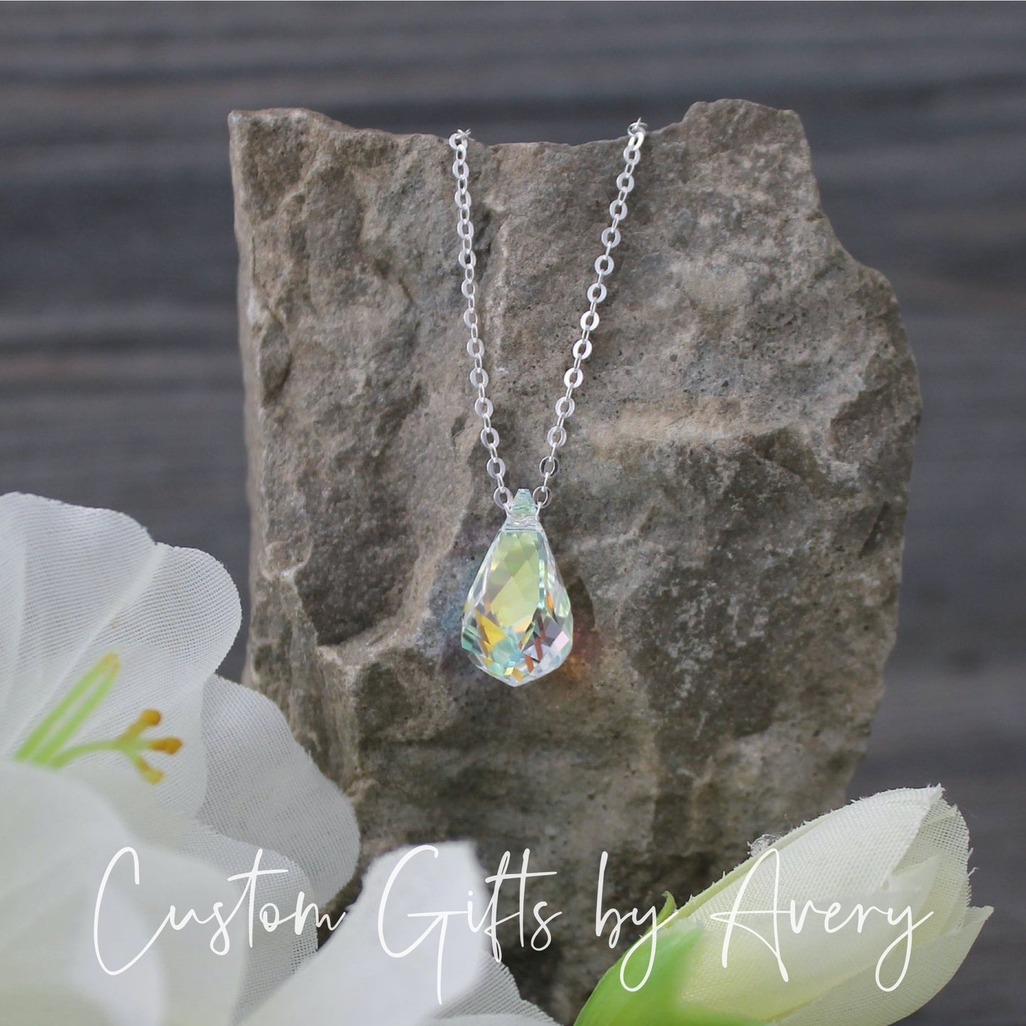 Aurora Borealis Crystal Teardrop Necklace